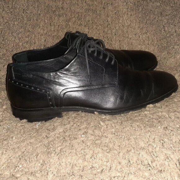 HUGO BOSS-Black Smooth Leather Lace-Up-Oxfords/Derby-Sz 8-Excellent - Picture 3 of 7